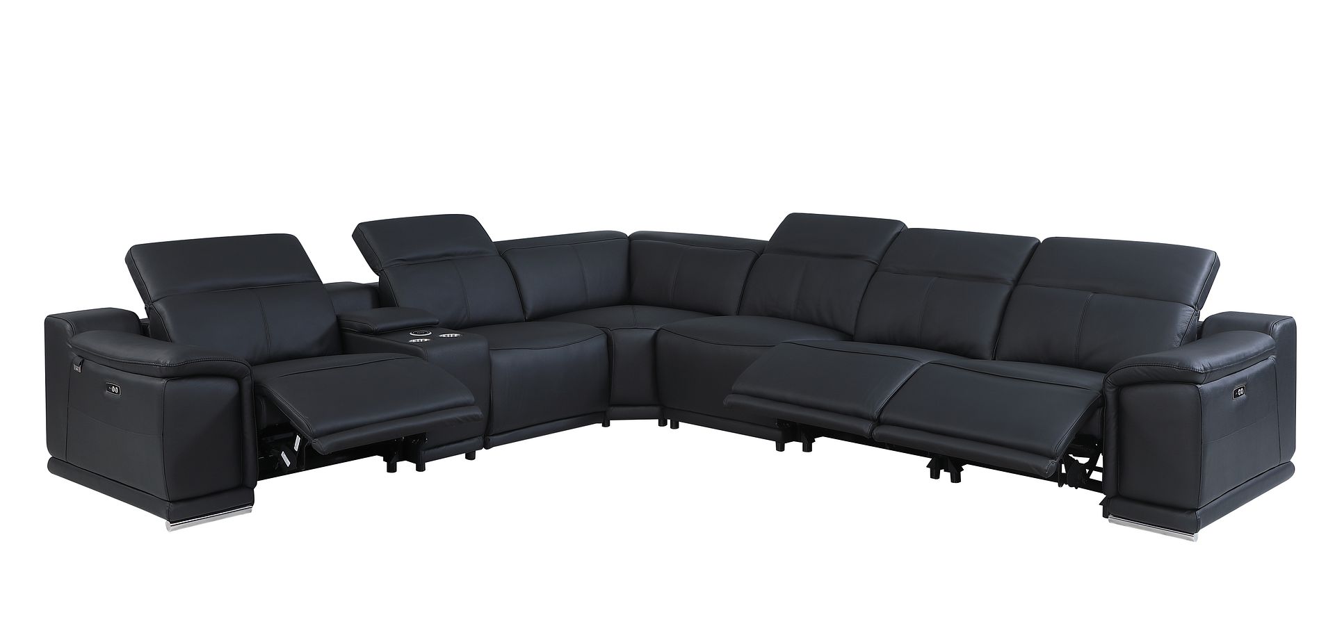 9762 Divanitalia 7-Piece L-Shaped Top Grain Italian Leather Sectional Sofa with 3 Power Recliners