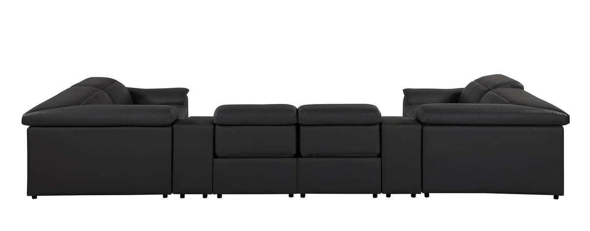 9762 Divanitalia 8-Piece U-Shaped Top Grain Italian Leather Sectional Sofa with 4 Power Recliners - Black - SKU 9762-BLACK-8PC-4PWR-U-SECTIONAL-GROUP - view 7