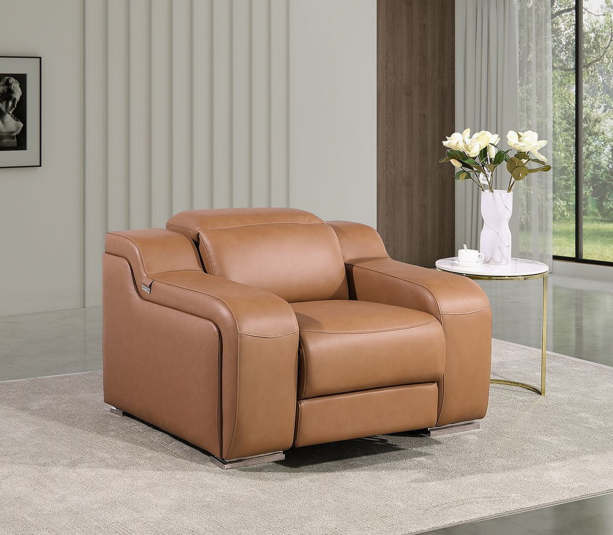1116 Divanitalia Top Grain Italian Leather Power Reclining Chair with Power Headrests - Cognac - SKU 1116-COGNAC-CH