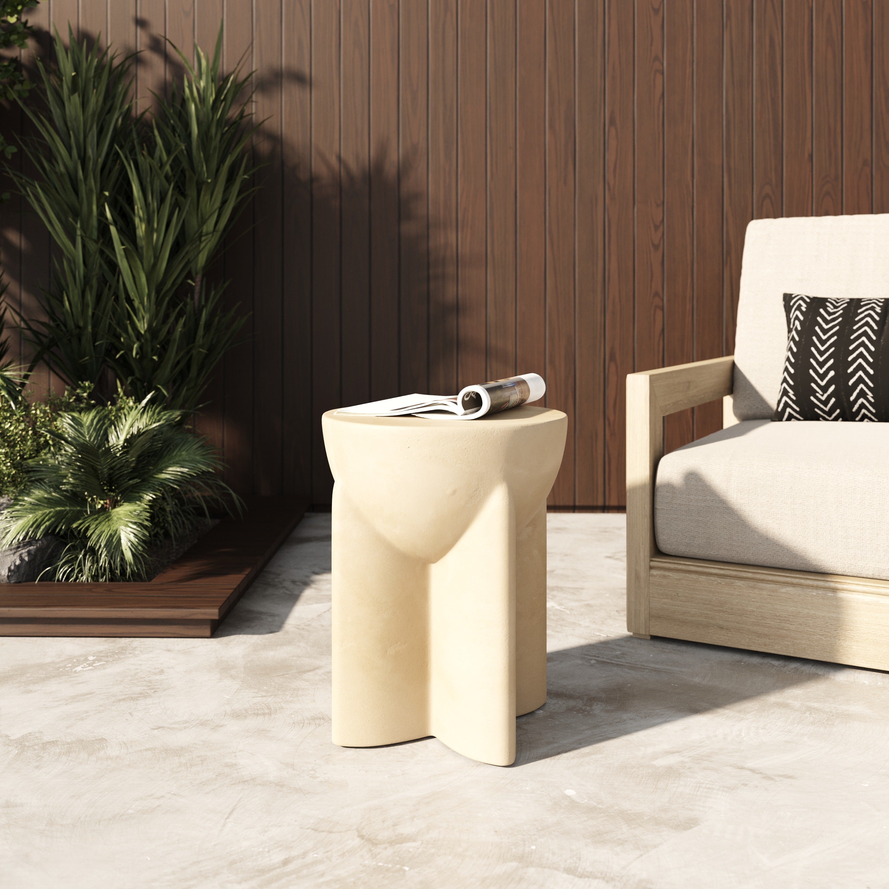 Elsa - Modern Beige Concrete Round End Table