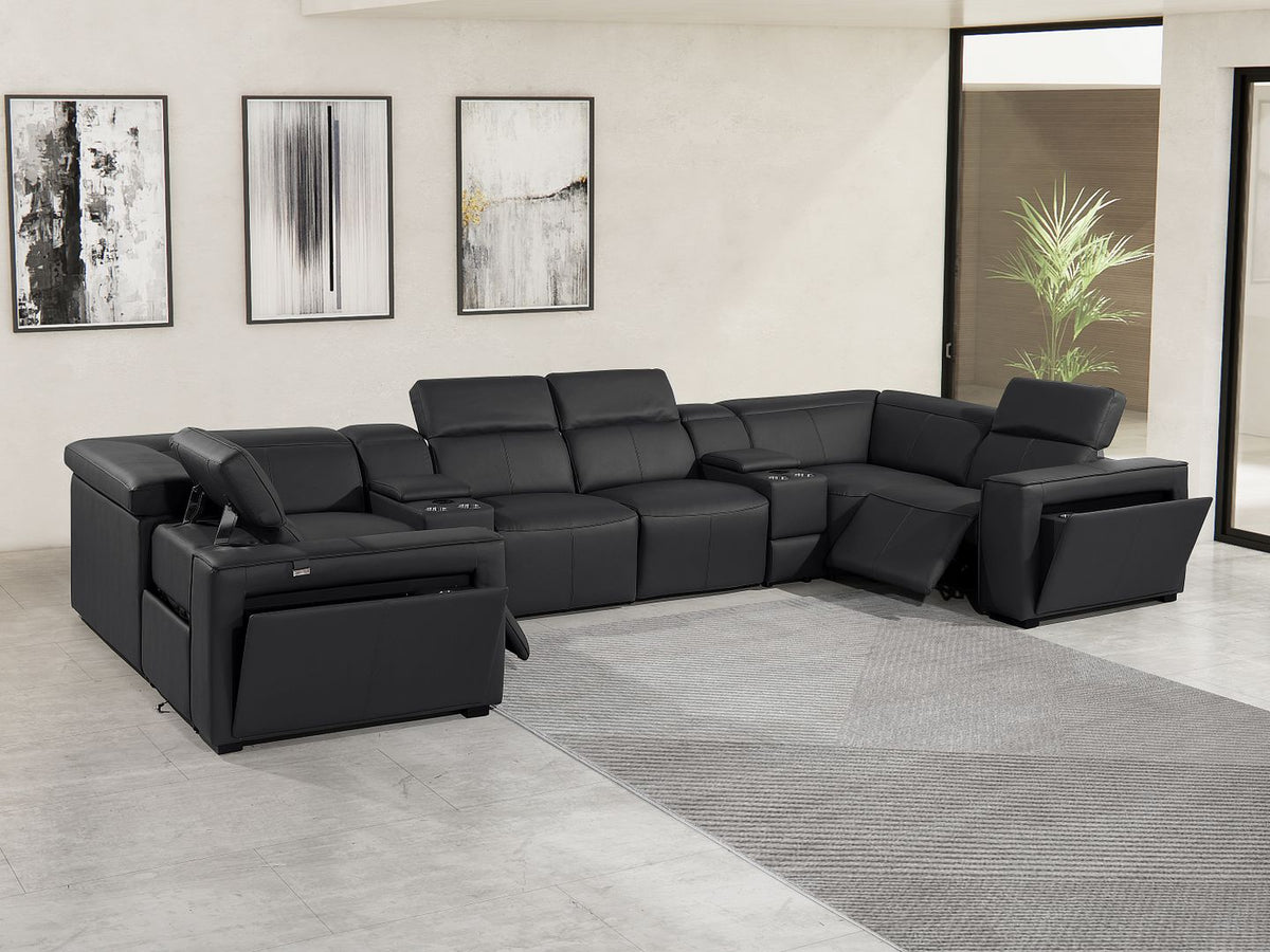 1224 Divanitalia 8-Piece U-Shaped Sectional Sofa in Top Grain Italian Leather with 2 Power Recliners & Power Headrests - Black - SKU 1224-BLACK-8PC-2PWR-U-SECTIONAL - view 2