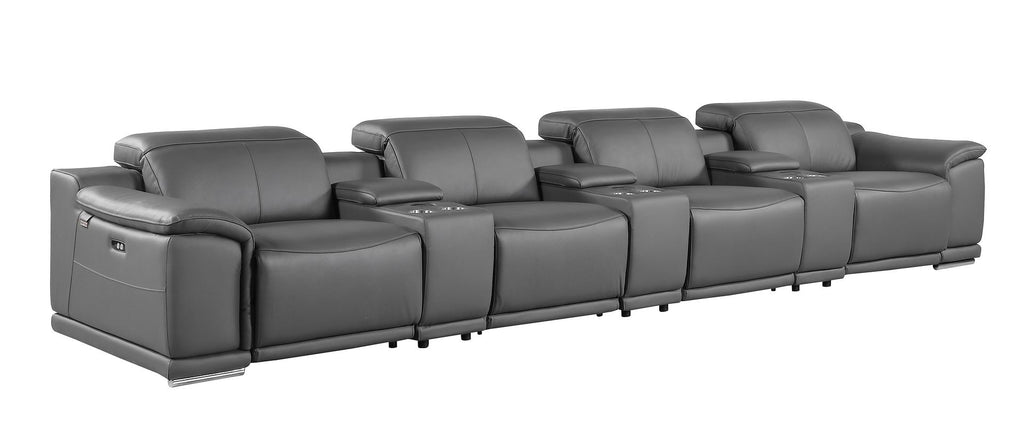 9762 Divanitalia 7-Piece Modular Top Grain Italian Leather Power Reclining Sofa with 4 Power Recliners