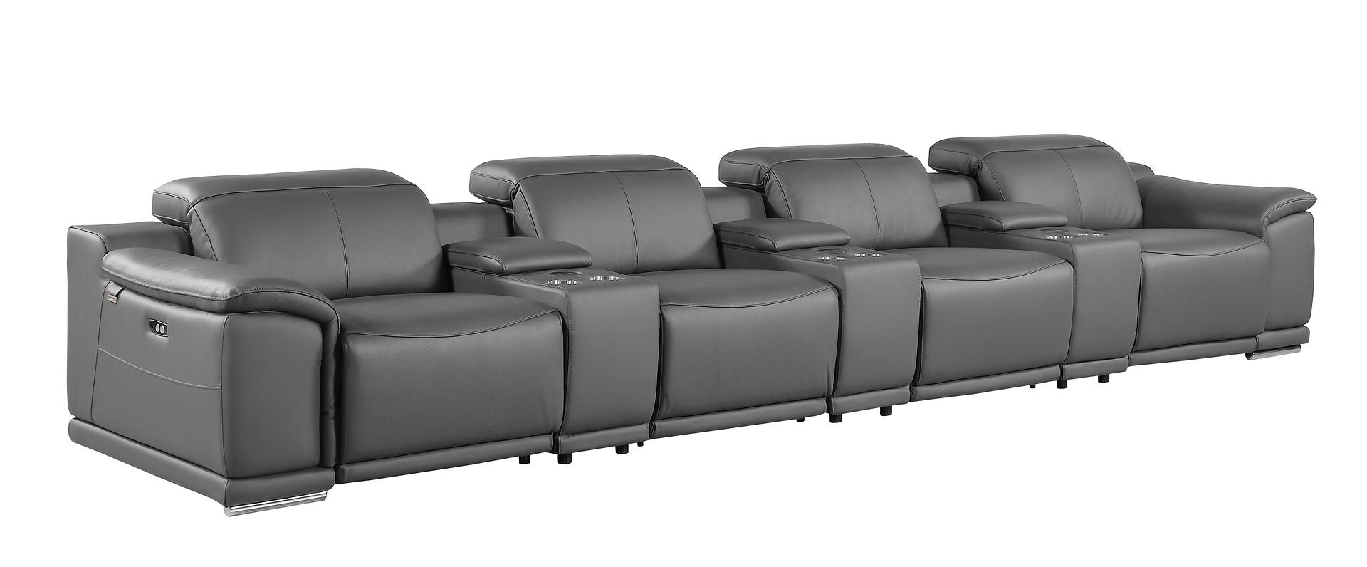9762 Divanitalia 7-Piece Modular Top Grain Italian Leather Power Reclining Sofa with 4 Power Recliners