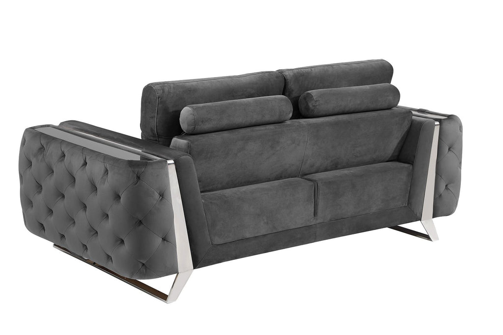 1051 Divanitalia Beige 3-Piece Sofa Set in Velvet Fabric - Dark Grey - SKU 1051-DK-GRAY-2PC - view 8