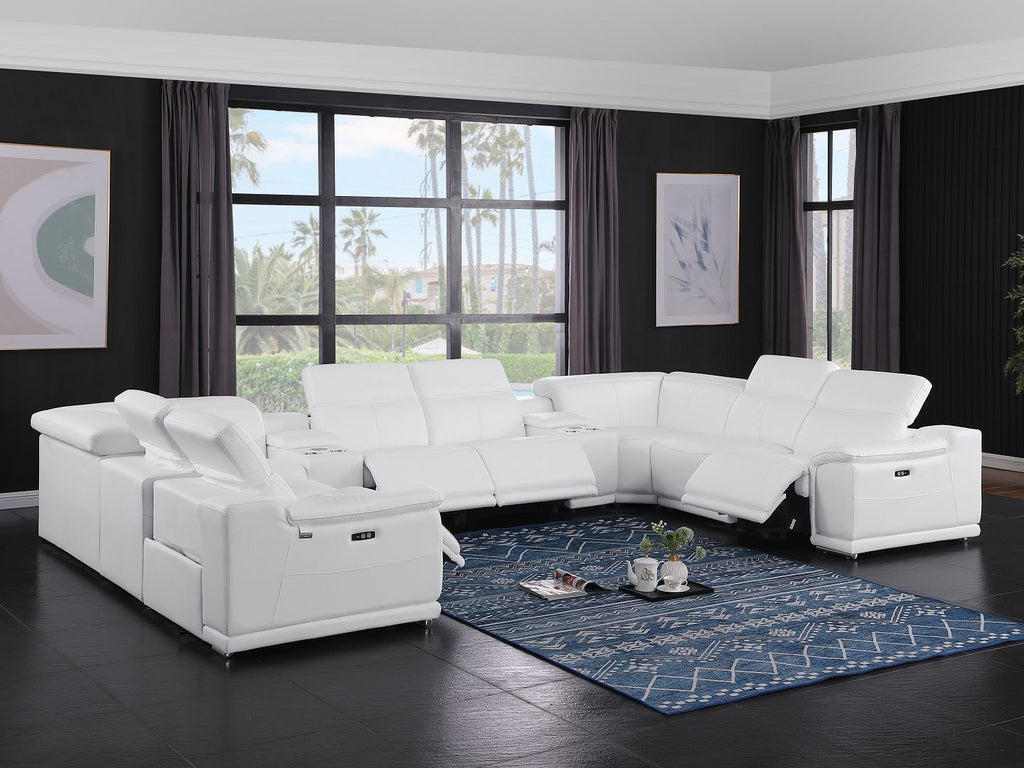 9762 Divanitalia 10-Piece U-Shaped Top Grain Italian Leather Sectional Sofa with 4 Power Recliners