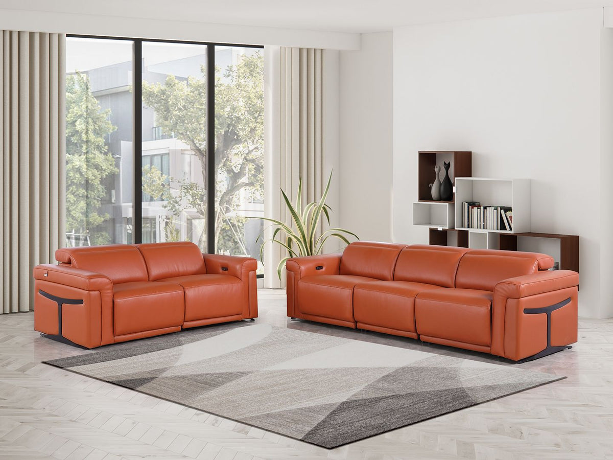 1126 Divanitalia 5-Piece Modular Power Reclining Sofa and Loveseat Set in Top Grain Italian Leather with 4 Power Recliners & Power Headrests - Camel - SKU 1126-CAMEL-5.4-HT-2PC
