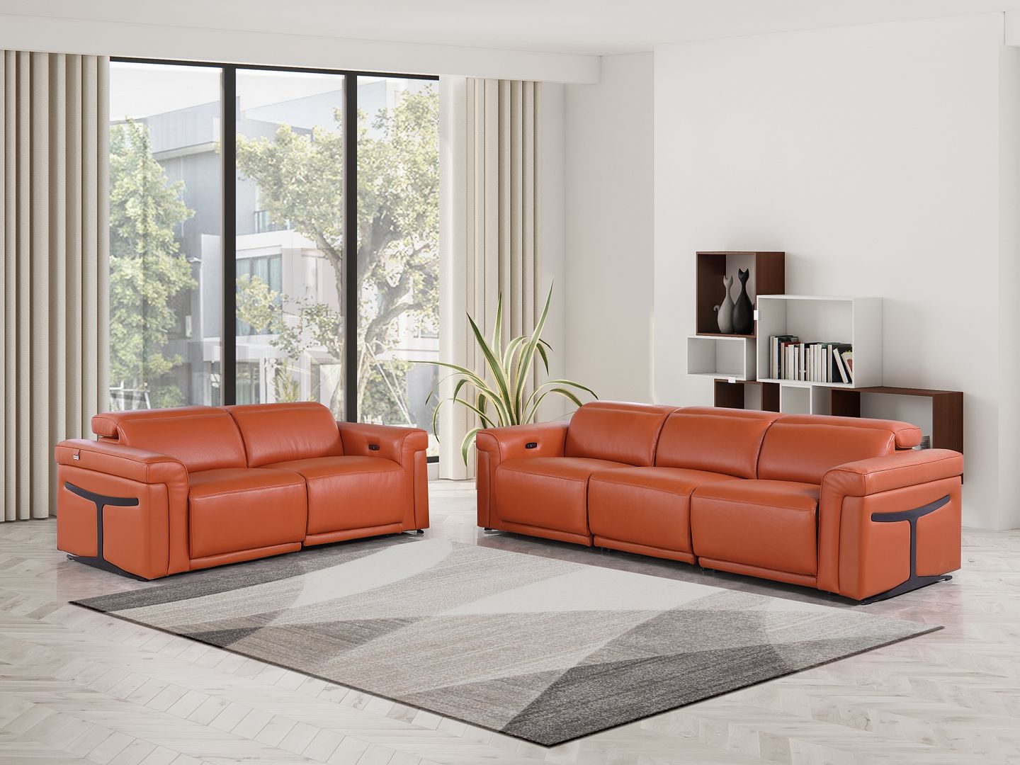 1126 Divanitalia 5-Piece Modular Power Reclining Sofa and Loveseat Set in Top Grain Italian Leather with 4 Power Recliners & Power Headrests - Camel