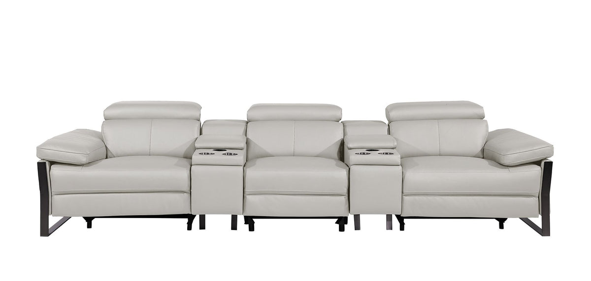 1246 Divanitalia Modular Power Triple Reclining Dual Console Sofa with Power Reclining Headrests - Top Grain Italian Leather - Light Grey - SKU 1246-LT-GREY-5.3-HT - view 3