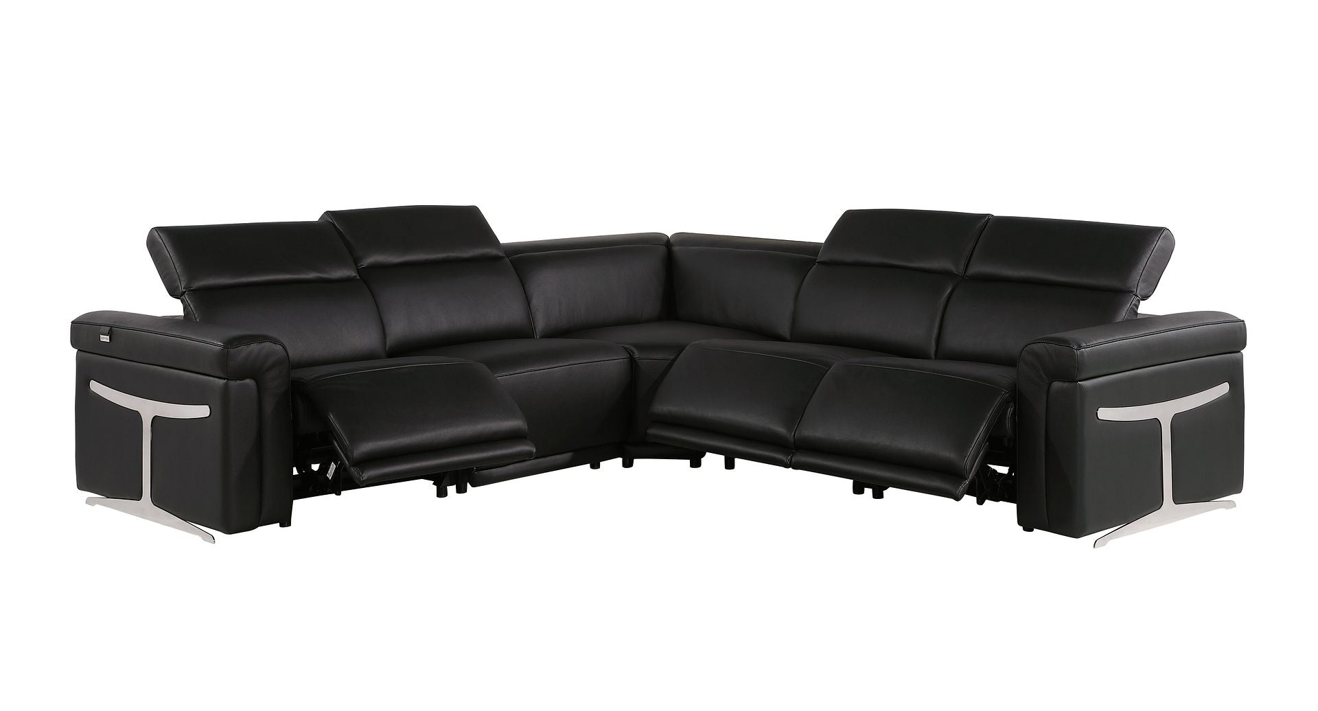 1126 Divanitalia 5-Piece L-Shaped Sectional Sofa in Top Grain Italian Leather with 3 Power Recliners & Power Headrests