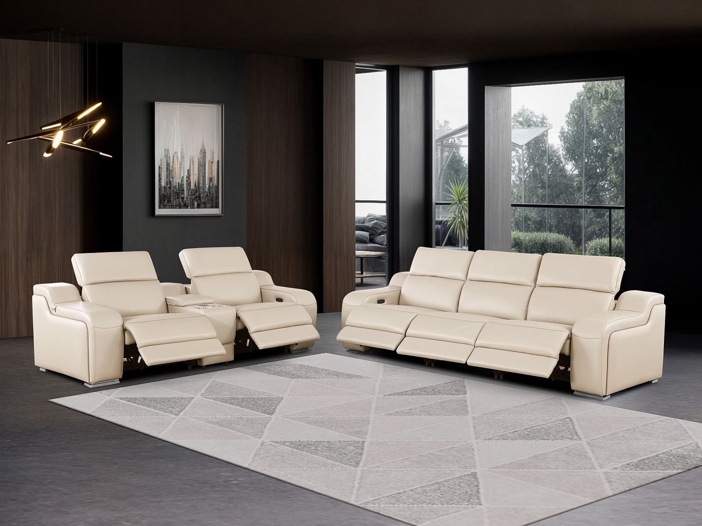1116 Divanitalia 6-Piece Modular Power Reclining Sofa and Console Loveseat Set in Top Grain Italian Leather with 5 Power Recliners & Power Headrests