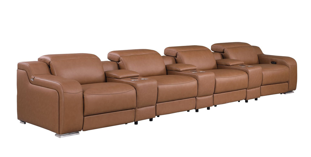 1116 Divanitalia 7-Piece Modular Power Reclining Sofa in Top Grain Italian Leather with 4 Power Recliners & Power Headrests - Cognac - SKU 1116-COGNAC-S-7.4-HT - view 4