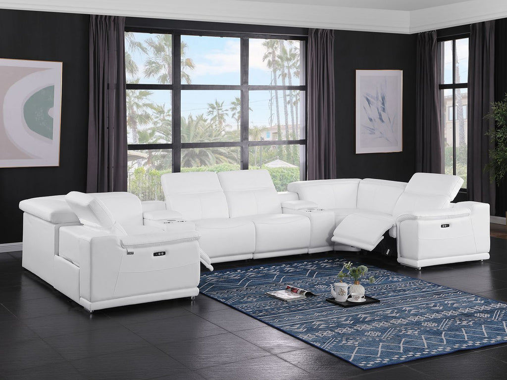 9762 Divanitalia 8-Piece U-Shaped Top Grain Italian Leather Sectional Sofa with 2 Power Recliners - White - SKU 9762-WHITE-8PC-2PWR-U-SECTIONAL-GROUP - view 2