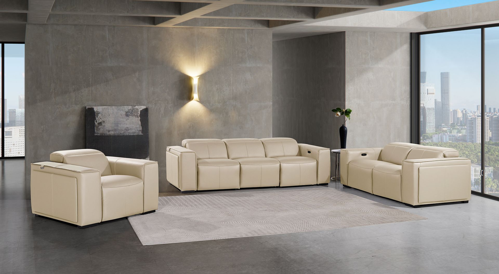 1224 Divanitalia 6-Piece Modular Power Reclining Sofa, Loveseat & Chair Set in Top Grain Italian Leather with 5 Power Recliners & Power Headrests - Beige