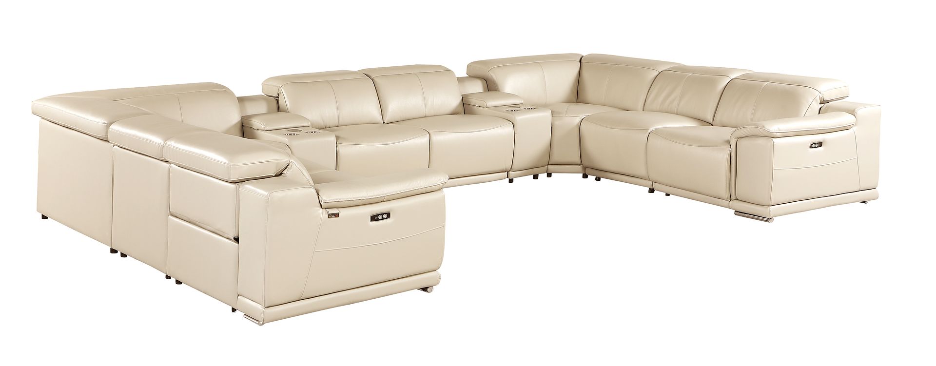 9762 Divanitalia 10-Piece U-Shaped Top Grain Italian Leather Sectional Sofa with 4 Power Recliners