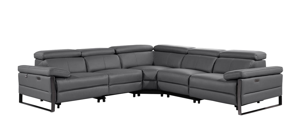 1246 Divanitalia 5-Piece L-Shaped Modular Power Reclining Sectional Sofa with Power Headrests - Top Grain Italian Leather
