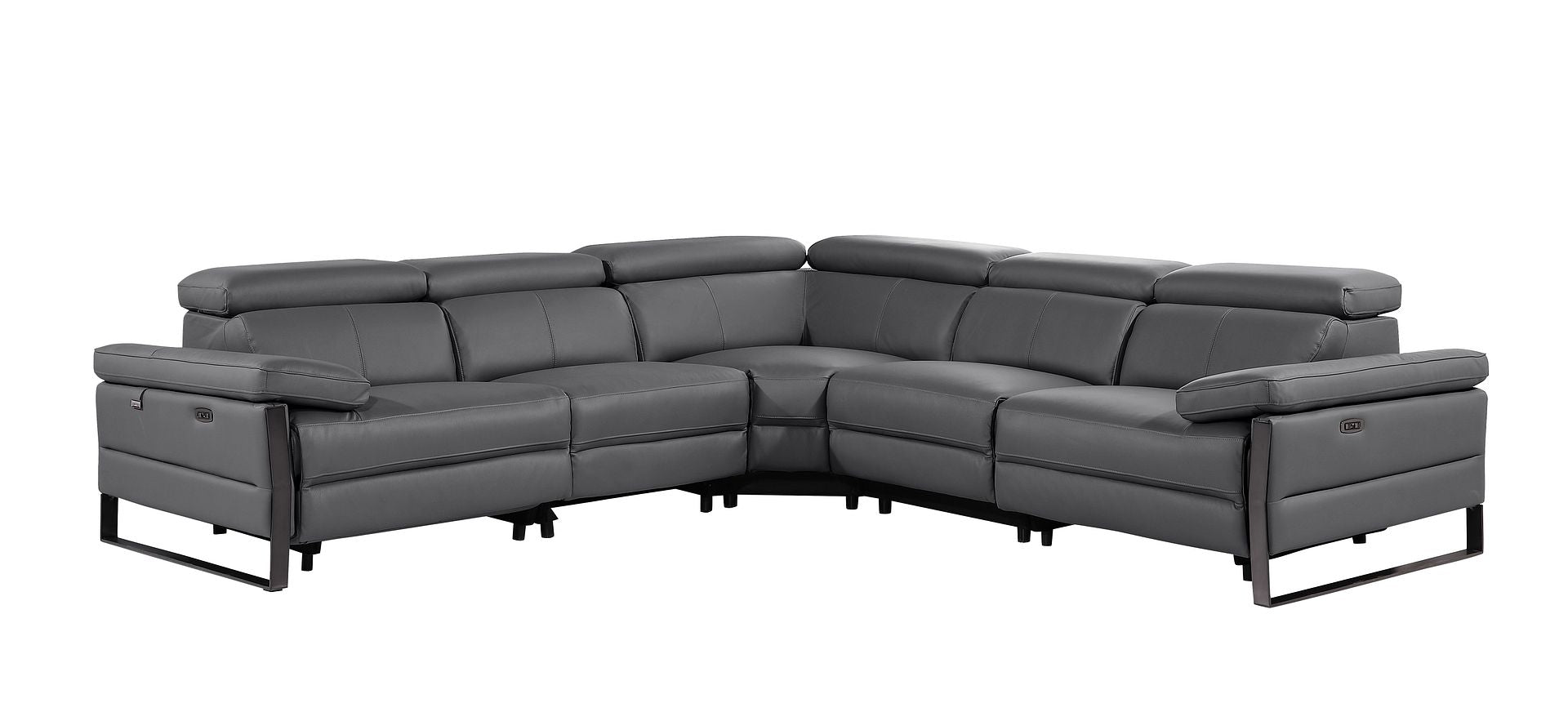 1246 Divanitalia 5-Piece L-Shaped Modular Power Reclining Sectional Sofa with Power Headrests - Top Grain Italian Leather