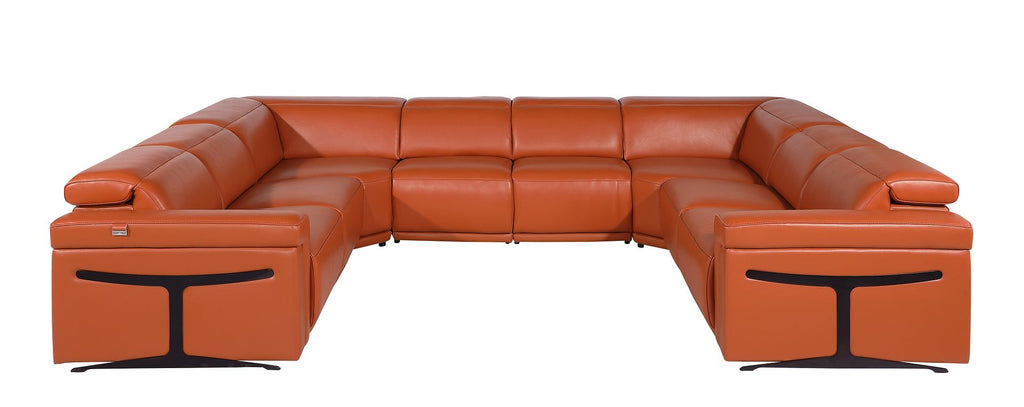 1126 Divanitalia 8-Piece U-Shaped Sectional Sofa in Top Grain Italian Leather with 4 Power Recliners & Power Headrests