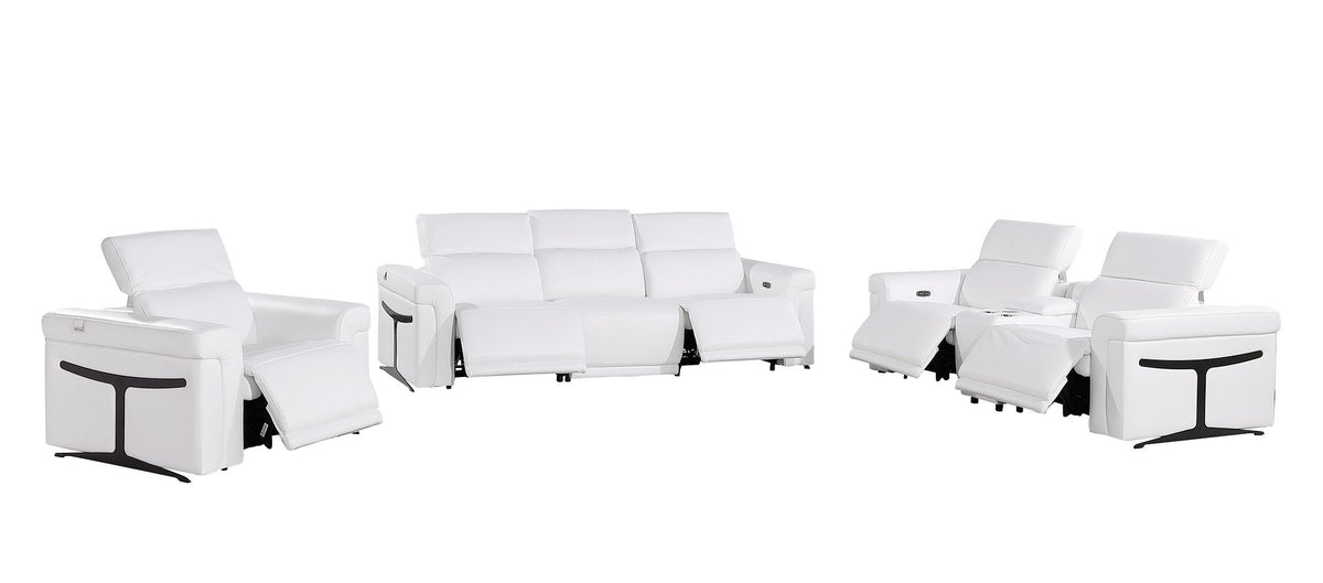 1126 Divanitalia 7-Piece Modular Power Reclining Sofa, Loveseat & Chair Set in Top Grain Italian Leather with 5 Power Recliners & Power Headrests - White - SKU 1126-WHITE-7.5-HT-3PC - view 4