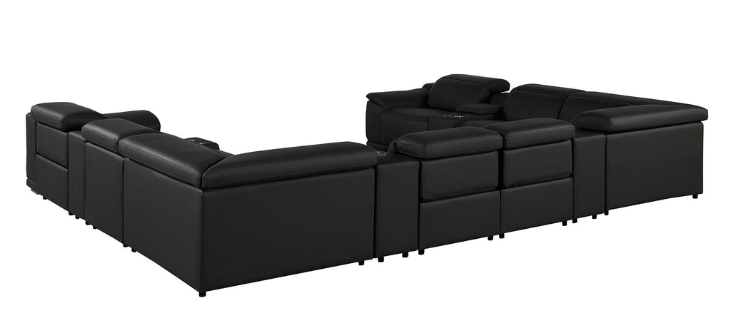 9762 Divanitalia 12-Piece U-Shaped Top Grain Italian Leather Sectional Sofa with 4 Power Recliners