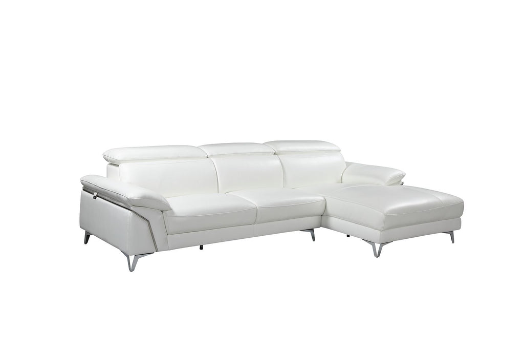 727 Divanitalia Right Arf Facing Sectional Sofa with Adjustable Headrest in Top-grain Italian Leather - White - SKU 727-Sectional-RAF-CHAISE-WHITE - view 2
