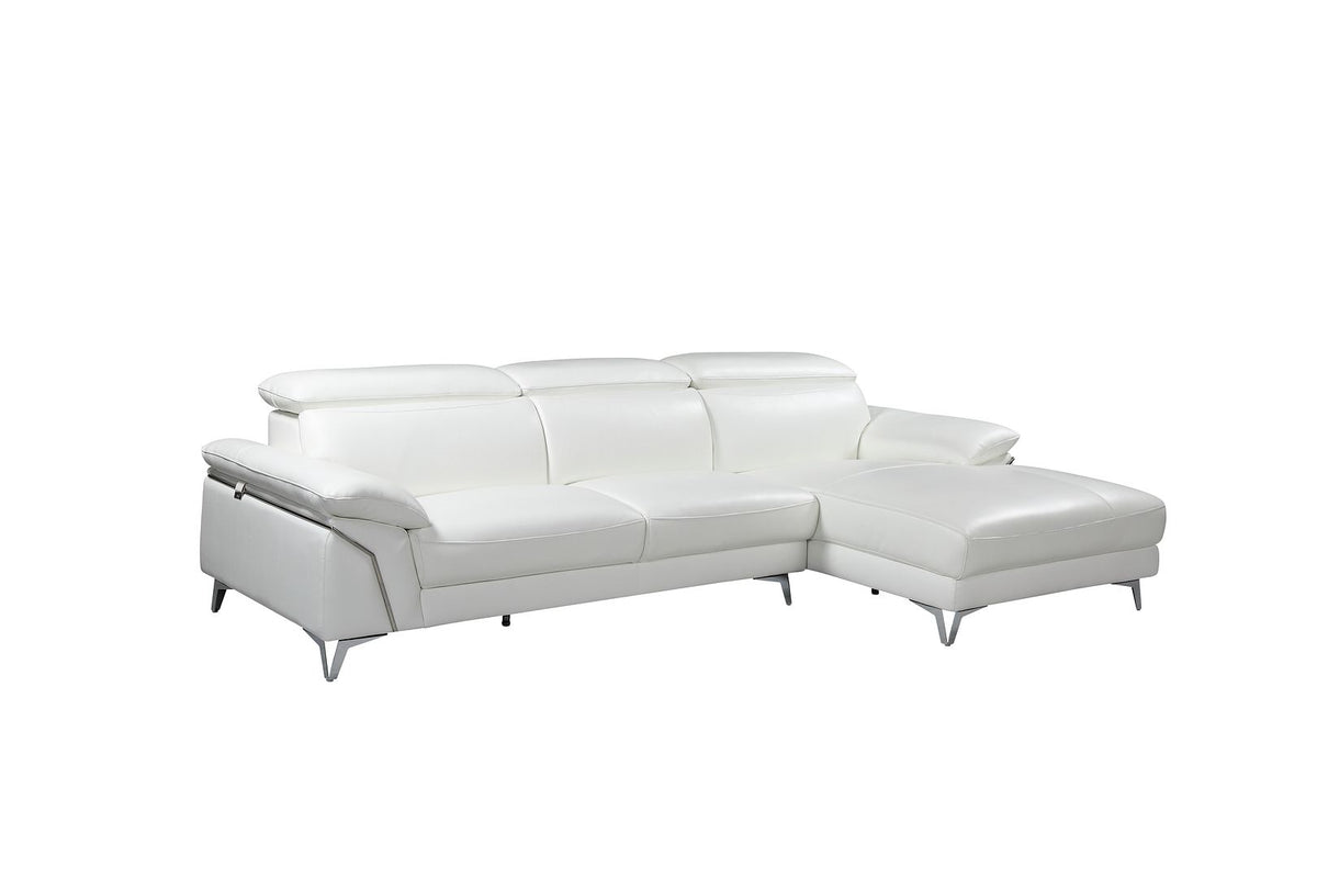 727 Divanitalia Right Arf Facing Sectional Sofa with Adjustable Headrest in Top-grain Italian Leather - White - SKU 727-Sectional-RAF-CHAISE-WHITE - view 2