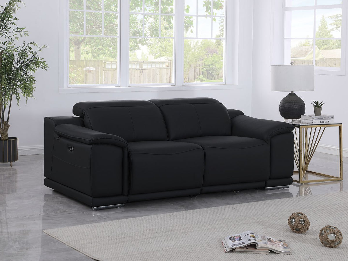 9762 Divanitalia 2-Piece Modular Power Reclining Console with 2 Power Recliners in Top Grain Italian Leather - Black - SKU 9762-BLACK-2.2-HT