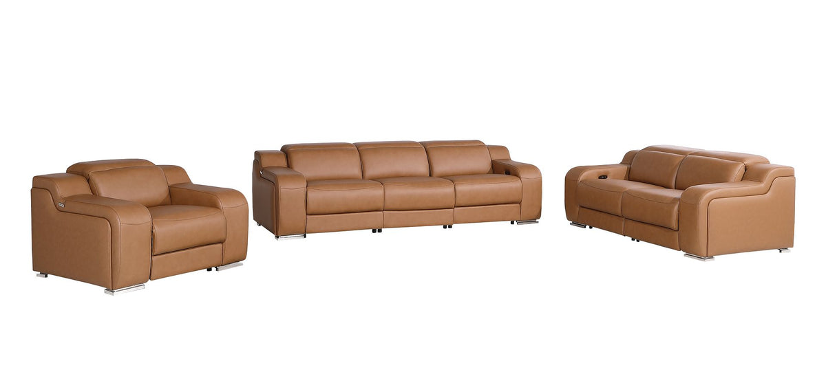1116 Divanitalia 6-Piece Modular Power Reclining Sofa, Loveseat & Chair Set in Top Grain Italian Leather with 5 Power Recliners & Power Headrests - Cognac - SKU 1116-COGNAC-6.5-HT-3PC - view 3