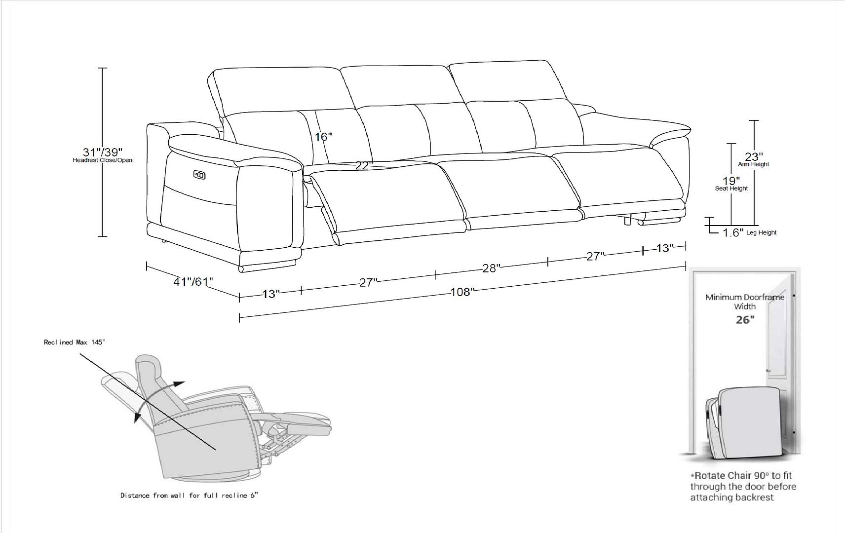 9762 Divanitalia 3-Piece Modular Power Reclining Sofa with 3 Power Recliners in Top Grain Italian Leather