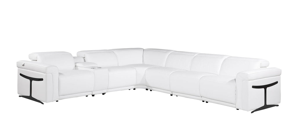 1126 Divanitalia 7-Piece L-Shaped Sectional Sofa in Top Grain Italian Leather with 4 Power Recliners & Power Headrests - White - SKU 1126-WHITE-SEC-7PC-4PWR-SECTIONAL-GROUP - view 2