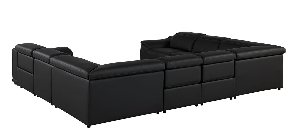 9762 Divanitalia 8-Piece U-Shaped Top Grain Italian Leather Sectional Sofa with 4 Power Recliners - Black - SKU 9762-BLACK-8PC-4PWR-U-NC-SECTIONAL-GROUP - view 6