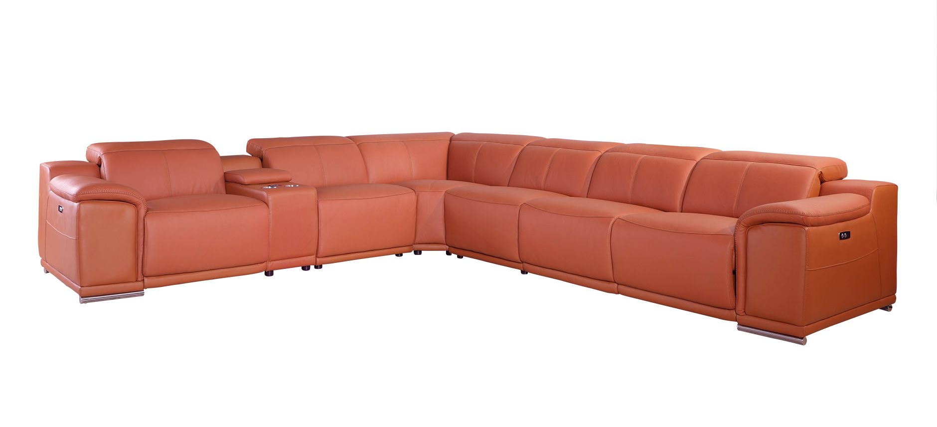 9762 Divanitalia 7-Piece L-Shaped Top Grain Italian Leather Sectional Sofa with 4 Power Recliners