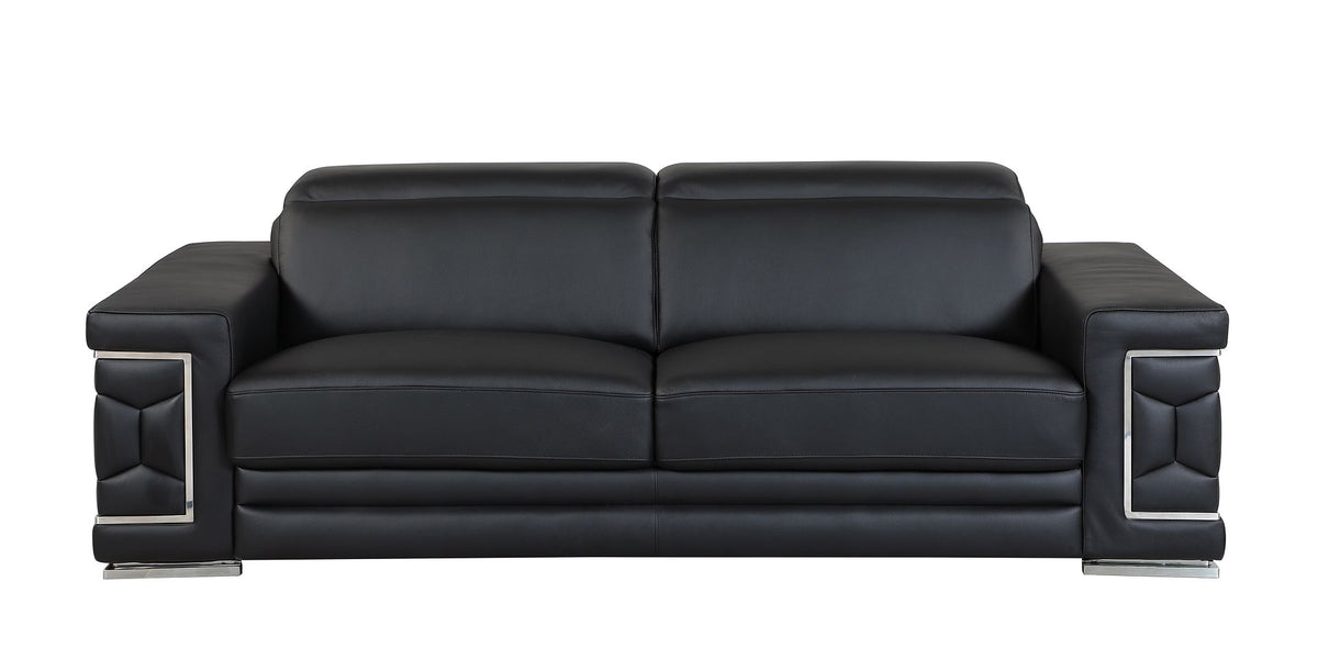 692 Divanitalia Sofa with Adjustable Headrest in Top-grain Italian Leather - Black - SKU 692-S-BLACK