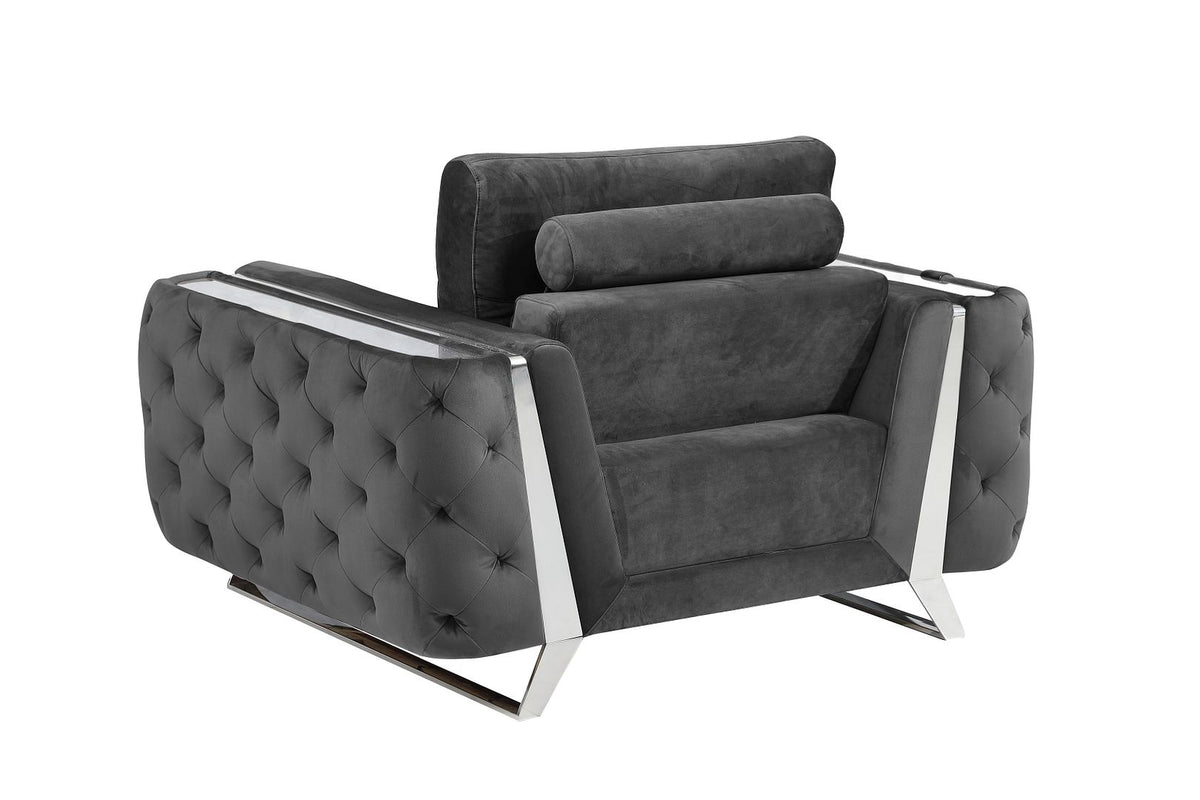 1051 Divanitalia Beige Chair in Velvet Fabric - Dark Grey - SKU 1051-DK-GRAY-CH - view 3
