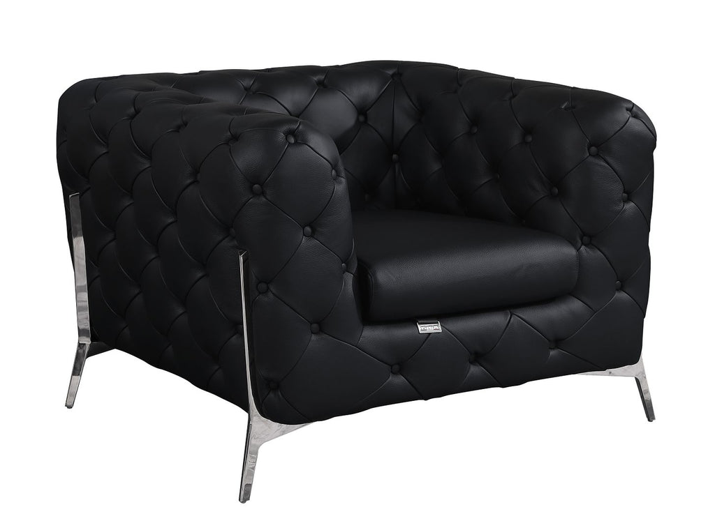970 Divanitalia 3-Piece Sofa Set in Top-grain Italian Leather - Black - SKU 970- BLACK 3PC (S/CH/CH) - GROUP - view 4