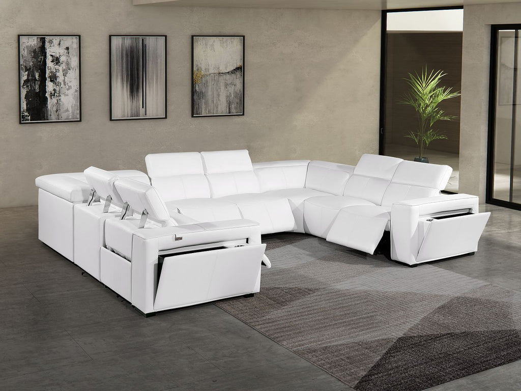 1224 Divanitalia 8-Piece L-Shaped Sectional Sofa in Top Grain Italian Leather with 4 Power Recliners & Power Headrests