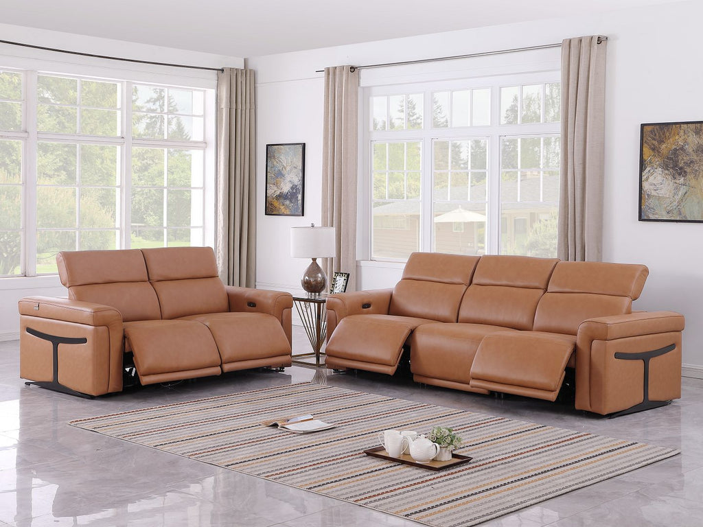 1126 Divanitalia 5-Piece Modular Power Reclining Sofa and Loveseat Set in Top Grain Italian Leather with 4 Power Recliners & Power Headrests - Cognac - SKU 1126-COGNAC-5.4-HT-2PC - view 2