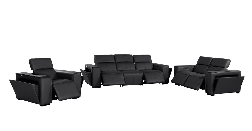 1224 Divanitalia 6-Piece Modular Power Reclining Sofa, Loveseat & Chair Set in Top Grain Italian Leather with 5 Power Recliners & Power Headrests - Black - SKU 1224-BLACK-6.5-HT-3PC - view 4