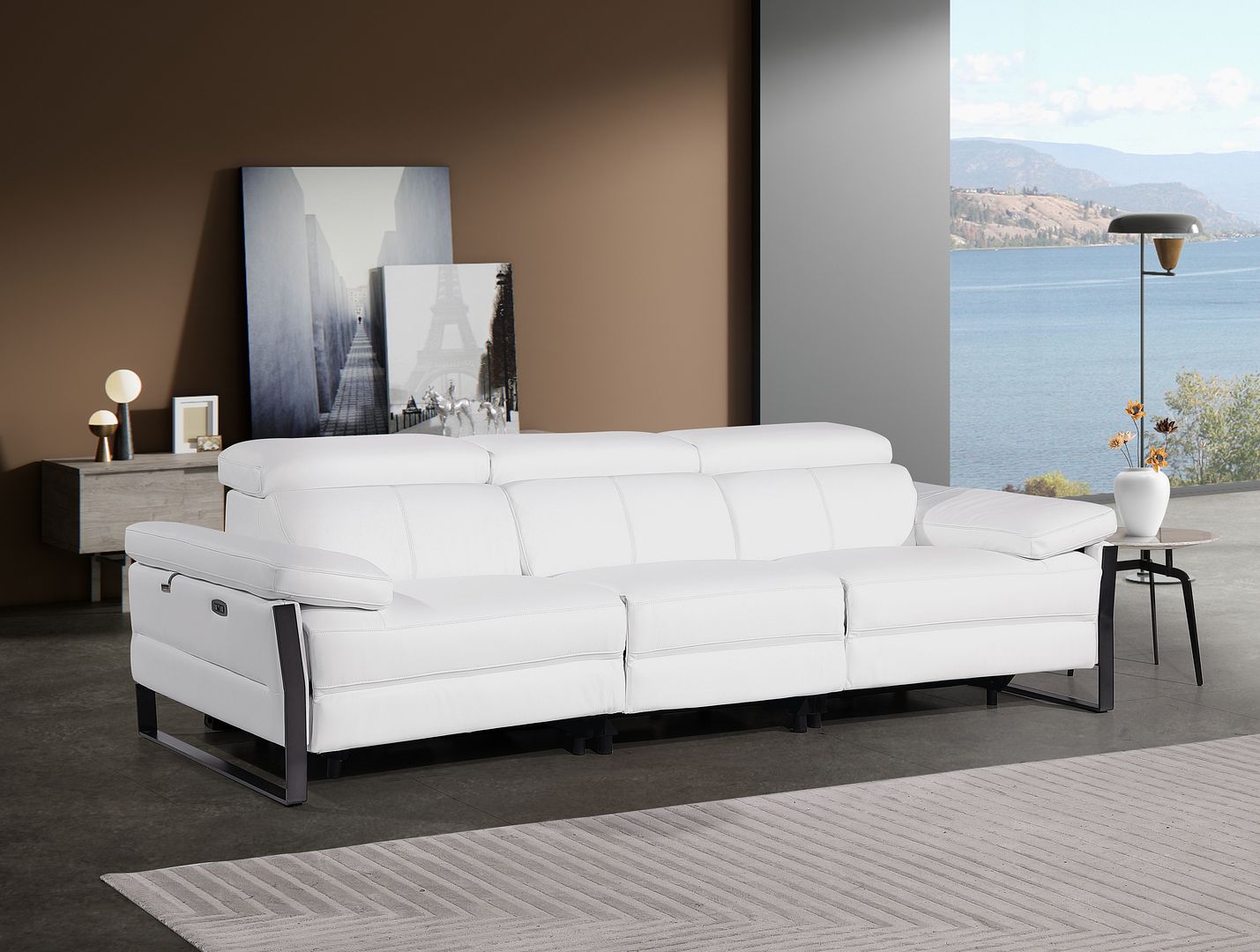 1246 Divanitalia Modular Power Triple Reclining Sofa with Power Reclining Headrests - Top Grain Italian Leather - White - SKU 1246-WHITE-3.3-HT