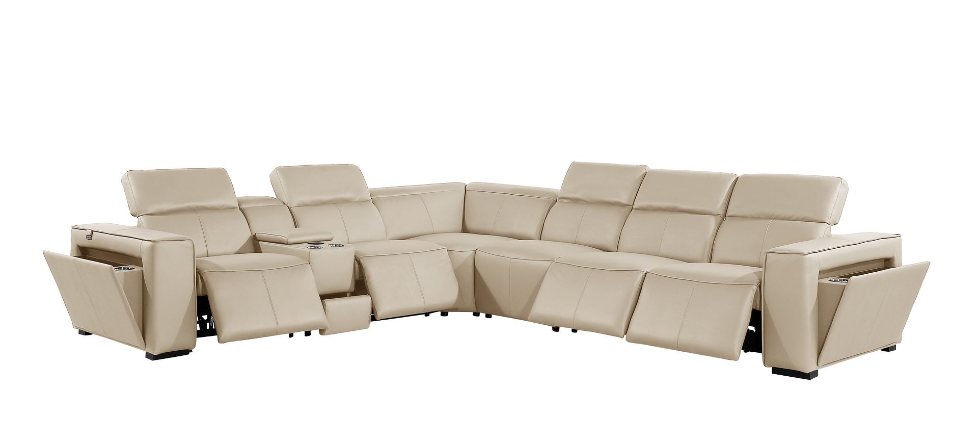 1224 Divanitalia 7-Piece L-Shaped Sectional Sofa in Top Grain Italian Leather with 4 Power Recliners & Power Headrests