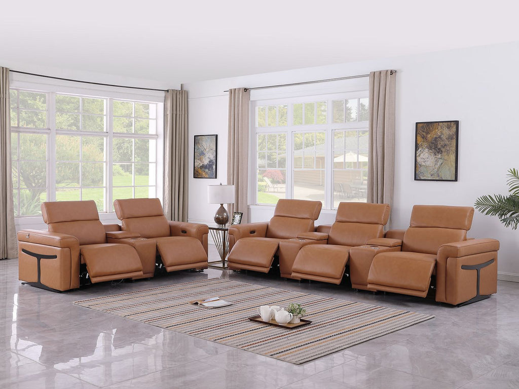 1126 Divanitalia 8-Piece Modular Power Reclining Sofa & Loveseat Set in Top Grain Italian Leather with 5 Power Recliners & Power Headrests - Cognac - SKU 1126-COGNAC-8.5-HT - view 2