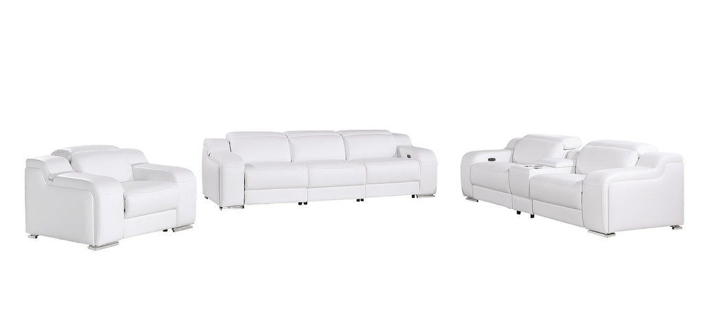 1116 Divanitalia 7-Piece Modular Power Reclining Sofa, Loveseat & Chair Set in Top Grain Italian Leather with 5 Power Recliners & Power Headrests - White - SKU 1116-WHITE-7.5-HT-3PC - view 3