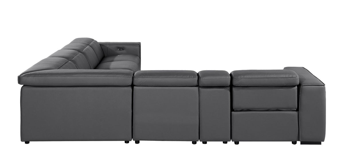 1224 Divanitalia 7-Piece L-Shaped Sectional Sofa in Top Grain Italian Leather with 3 Power Recliners & Power Headrests - Dark Grey - SKU 1224-DK-GREY-7PC-3PWR-SECTIONAL - view 6