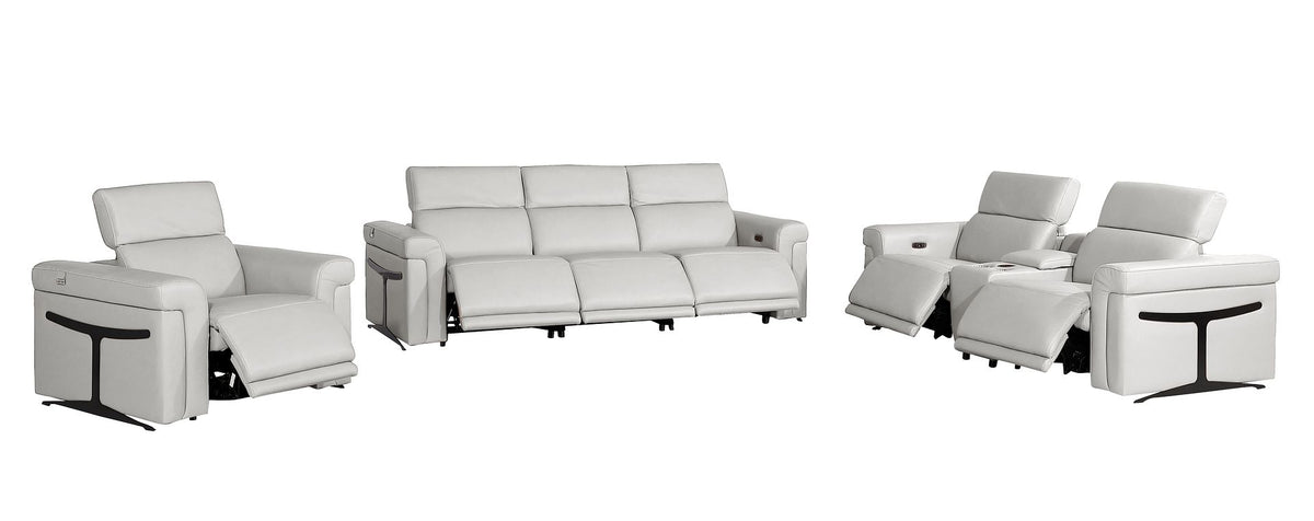 1126 Divanitalia 7-Piece Modular Power Reclining Sofa, Loveseat & Chair Set in Top Grain Italian Leather with 6 Power Recliners & Power Headrests - Light Grey - SKU 1126-LT_GREY-7.6-HT-3PC - view 4