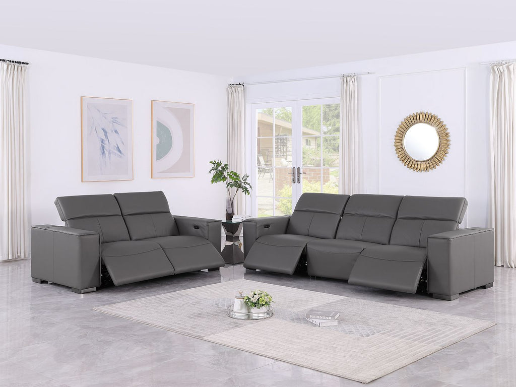 1208 Leather Reclining Set - Sofa & Loveseat with 4 Power Recliners - Dark Grey - SKU 1208-DK-GREY-5.4-HT-2PC - view 2