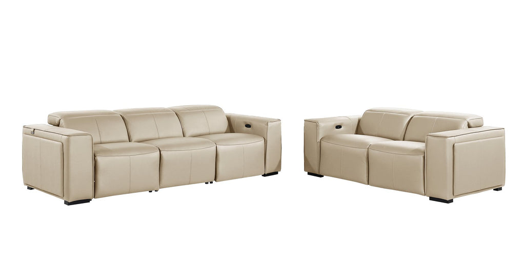 1224 Divanitalia 5-Piece Modular Power Reclining Sofa and Loveseat Set in Top Grain Italian Leather with 4 Power Recliners & Power Headrests - Beige - SKU 1224-BEIGE-5.4-HT-2PC - view 3