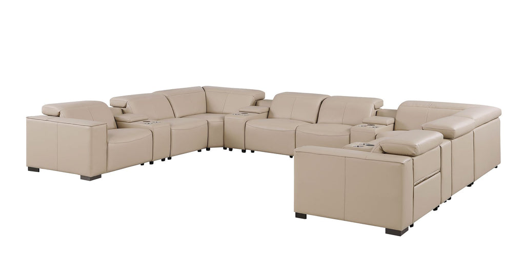 1208 12 Piece U-Shaped Leather Sectional Sofa with 4 Power Recliners & Power Headrest