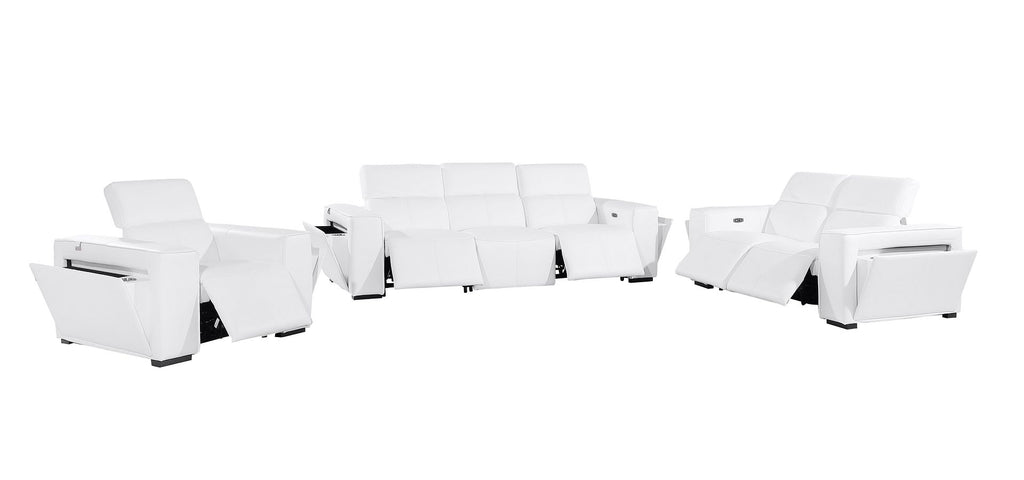 1224 Divanitalia 6-Piece Modular Power Reclining Sofa, Loveseat & Chair Set in Top Grain Italian Leather with 5 Power Recliners & Power Headrests - White - SKU 1224-WHITE-6.5-HT-3PC - view 4