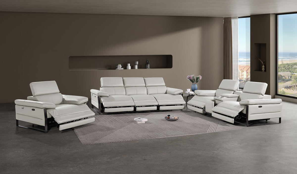 1246 Divanitalia Modular Power Triple Reclining Sofa, Console Loveseat, and Chair Set with Power Headrests - Top Grain Italian Leather - Light Grey - SKU 1246-LT-GREY-7.6-HT-3PC - view 2