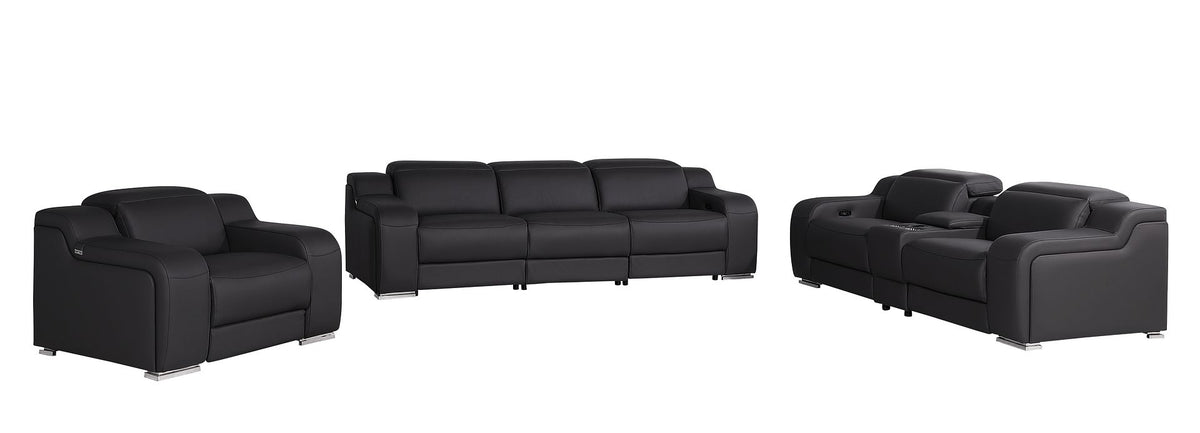 1116 Divanitalia 7-Piece Modular Power Reclining Sofa, Loveseat & Chair Set in Top Grain Italian Leather with 6 Power Recliners & Power Headrests - Black - SKU 1116-BLACK-7.6-HT-3PC - view 3