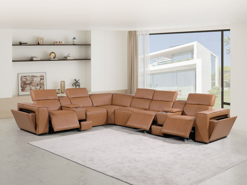 1224 Divanitalia 8-Piece L-Shaped Sectional Sofa in Top Grain Italian Leather with 3 Power Recliners & Power Headrests - Cognac - SKU 1224-COGNAC-8PC-3PWR-SECTIONAL - view 2